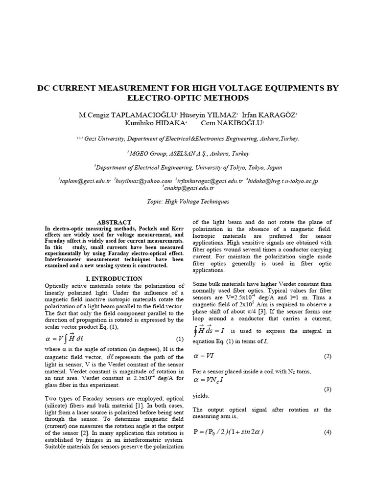 High Voltage DC Current Measurement Techniques | PDF | Polarization ...