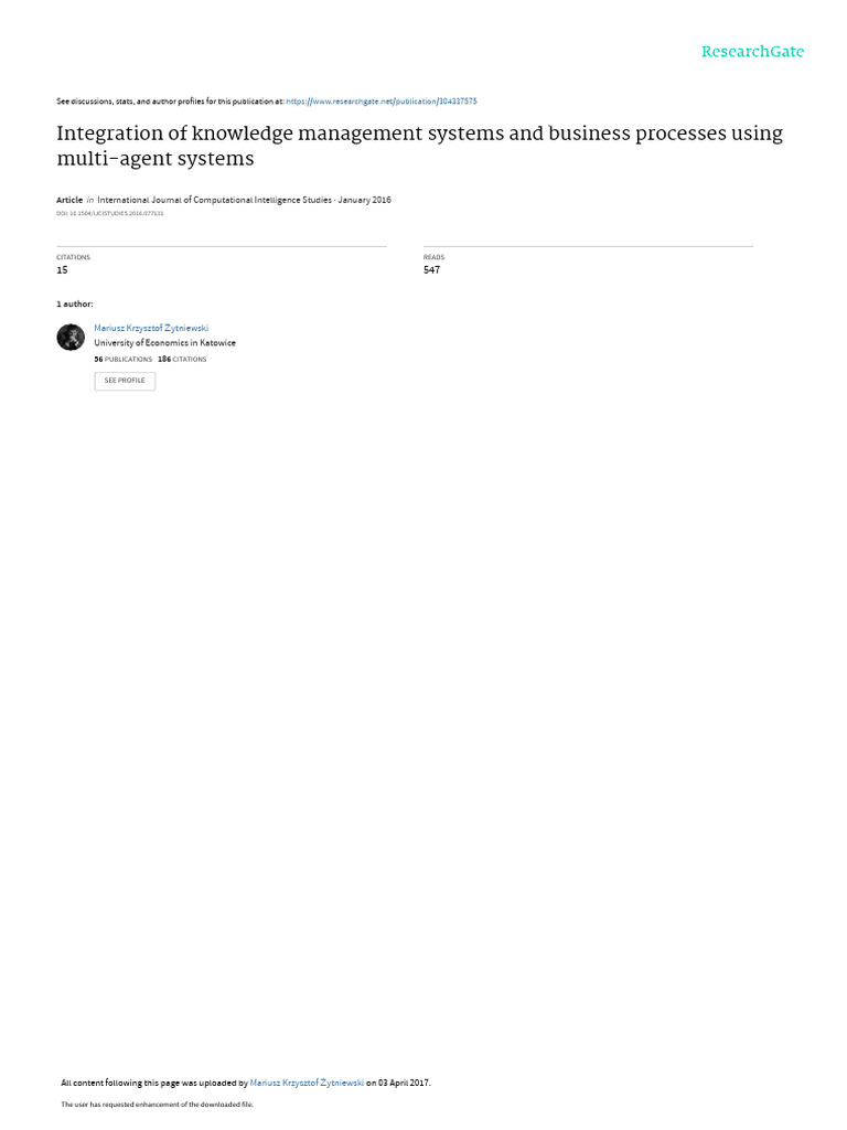 Multi-Agent Systems in Knowledge Management | PDF | Business Process ...