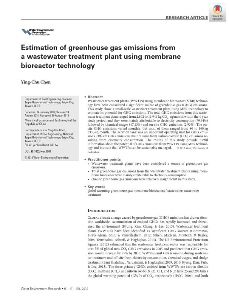 GHG Emissions from MBR Wastewater Treatment | PDF | Greenhouse Gas ...