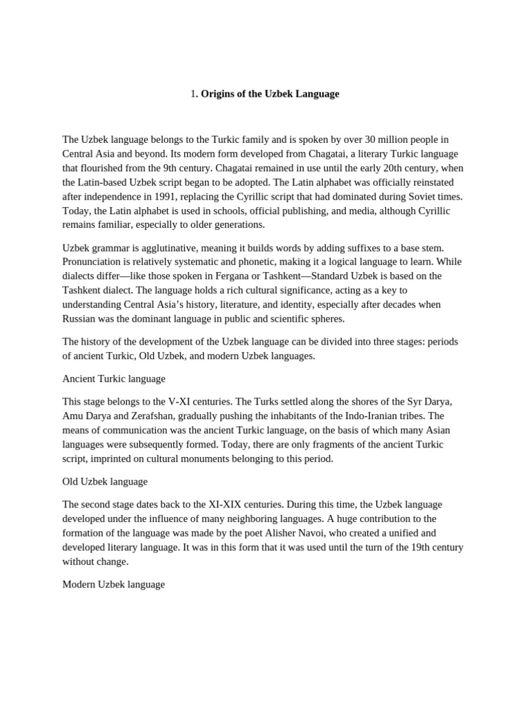 Uzbek Language 20 Texts | PDF | Narration | Latin Script