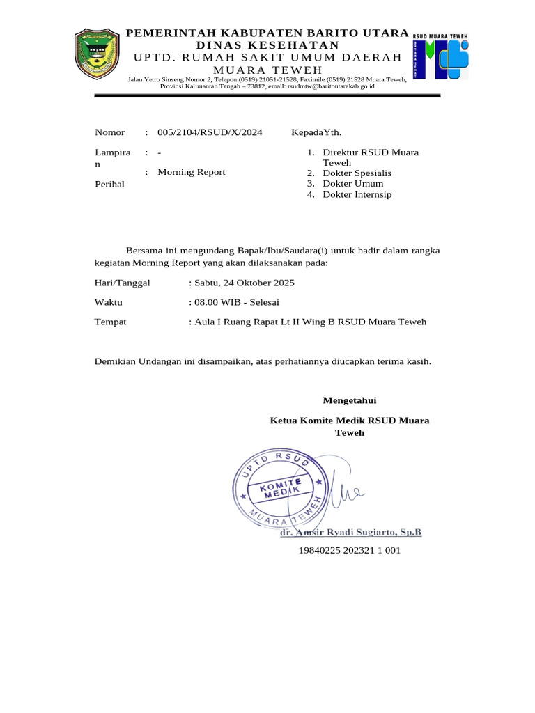 Undangan Morning Report RSUD Muara Teweh | PDF