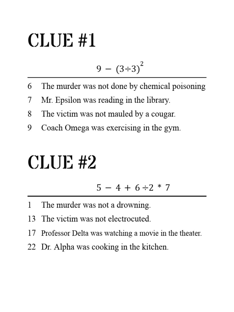 Murder Mystery Clues and Alibis | PDF
