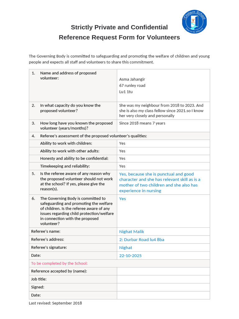 Volunteer Reference Request Form | PDF
