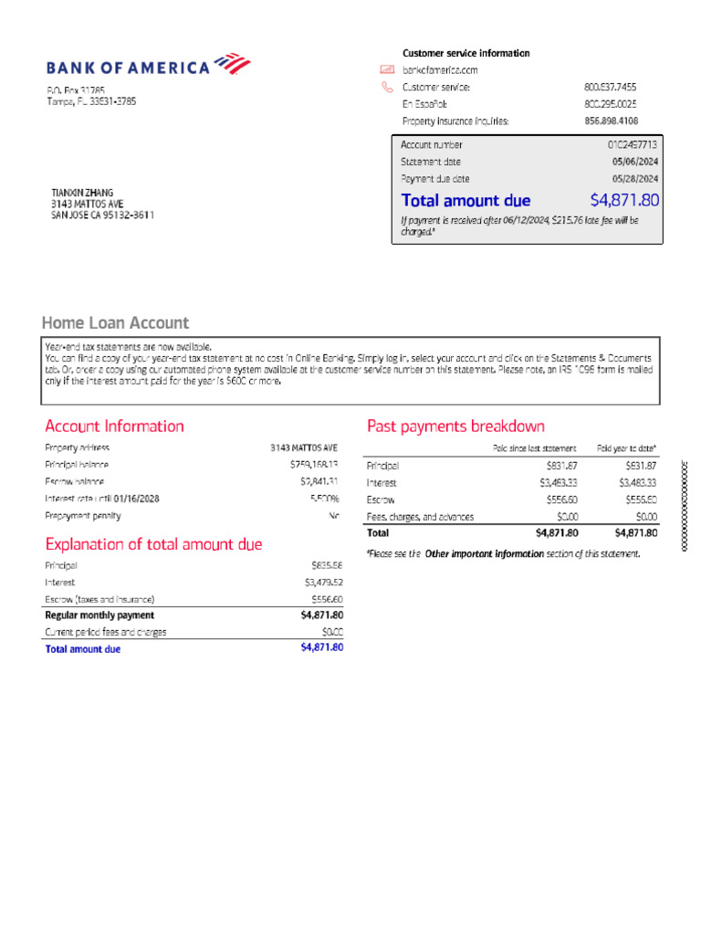 Mortgage Statement BOA | PDF