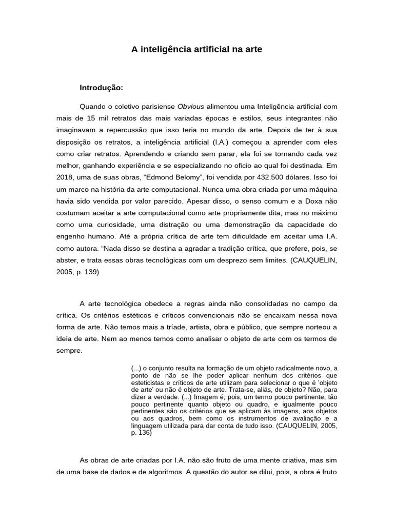 A Arte Criada por Inteligência Artificial | PDF | Inteligência ...