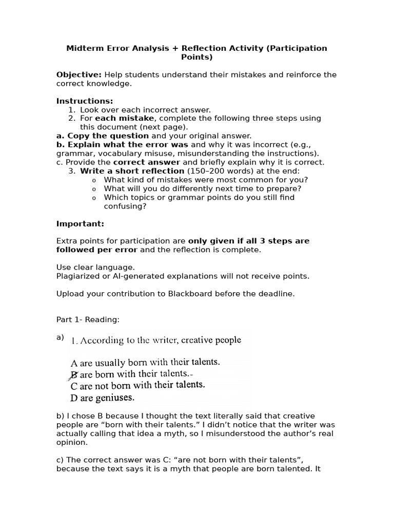 Curated visual reference: Midterm Error Analysis And Reflection Guide Pdf Verb Photo Inspiration