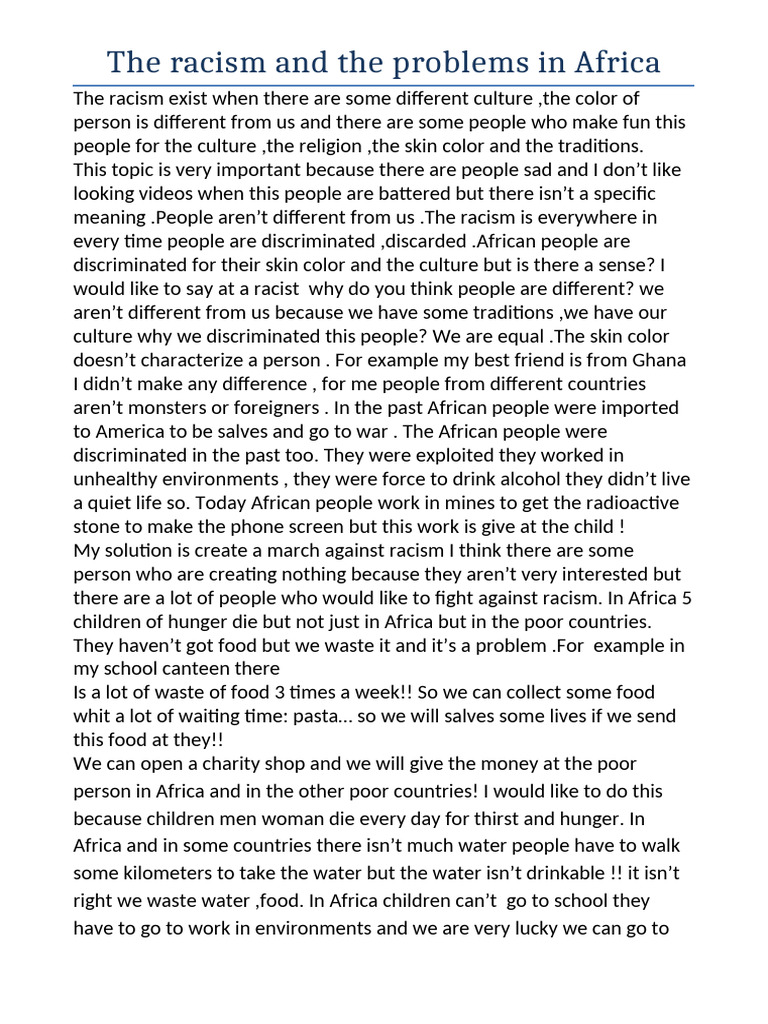 Racism and Challenges in Africa | PDF | Racism | Discrimination & Race ...