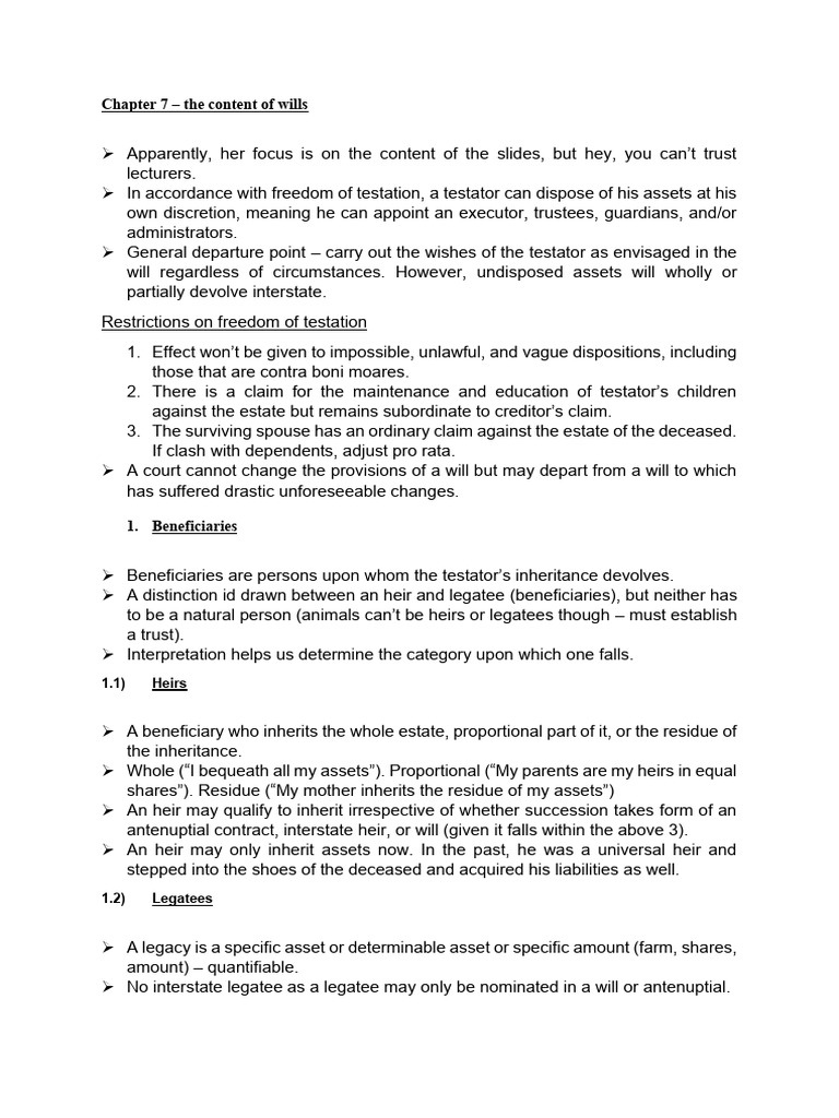 Understanding Wills: Heirs, Legatees, and Conditions | PDF | Will And ...
