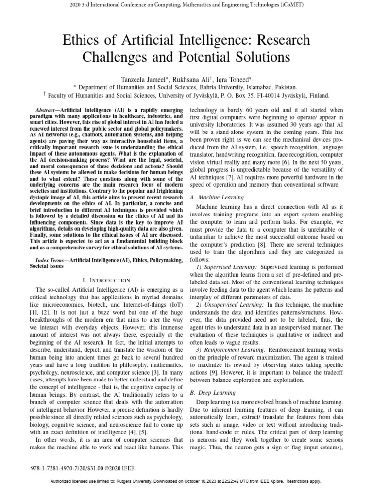 Ethics in Artificial Intelligence Research | PDF | Artificial ...