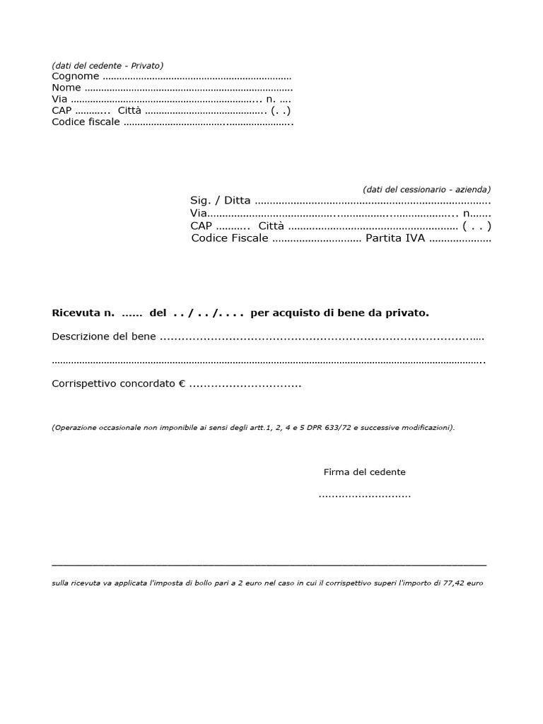 PSED-SPCon-Ricevuta Cessione Occasionale Da Privato-Edit | PDF