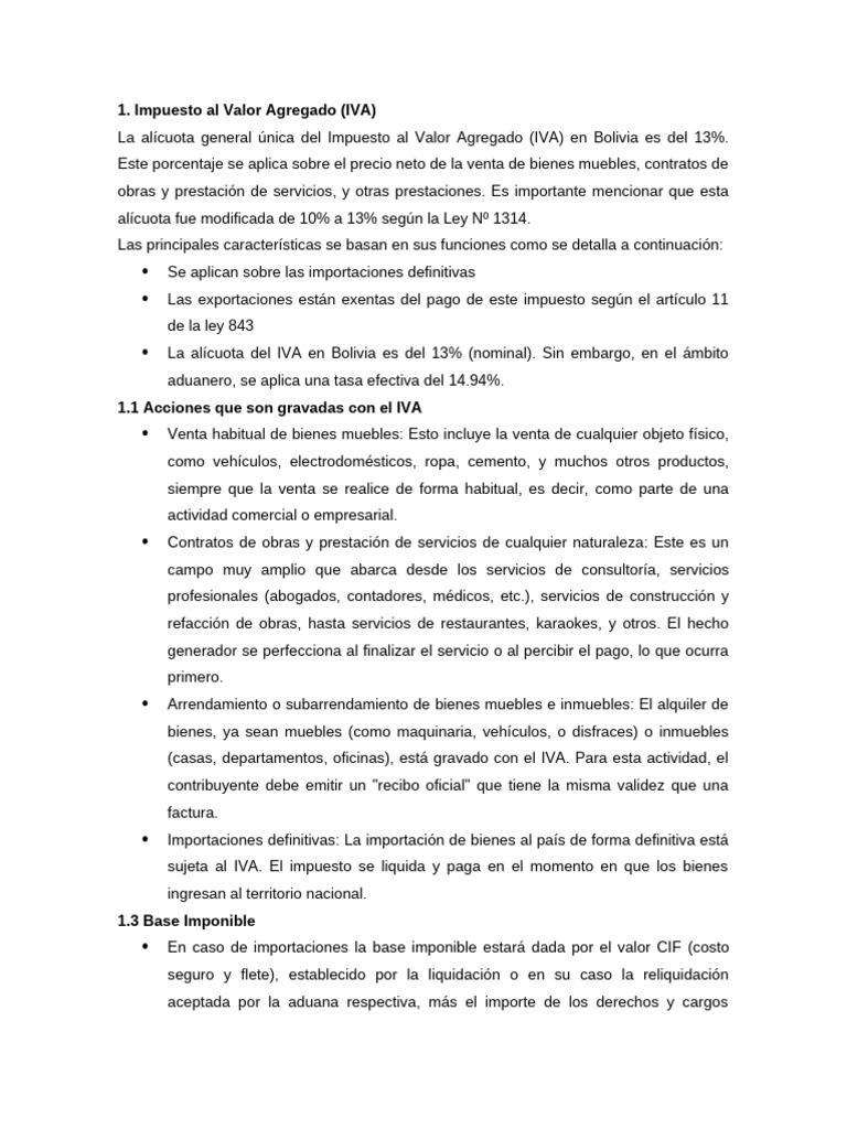 IVA y ICE en Bolivia: Guía Completa | PDF | aduana | Impuesto al valor ...