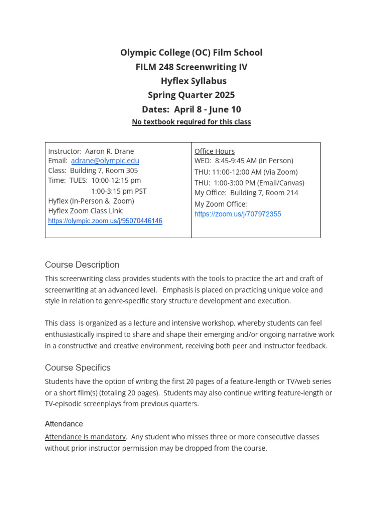 Advanced Screenwriting Course Syllabus | PDF | Plagiarism | Screenplay