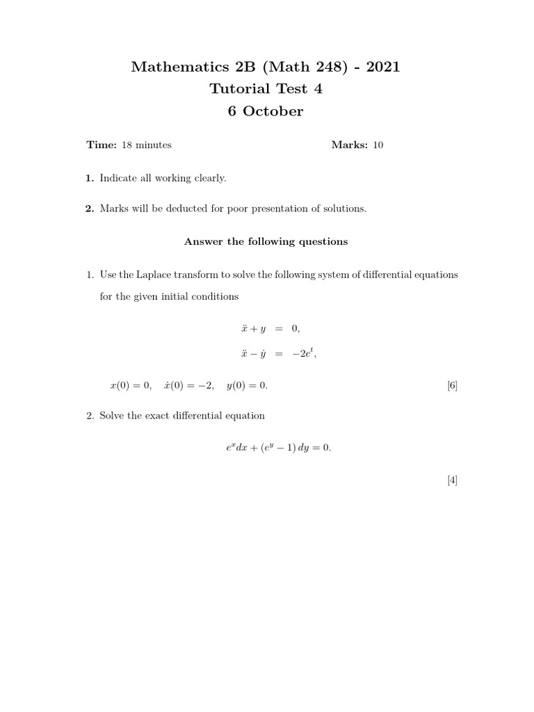 Math 248 Tutorial Test 4 Solutions | PDF