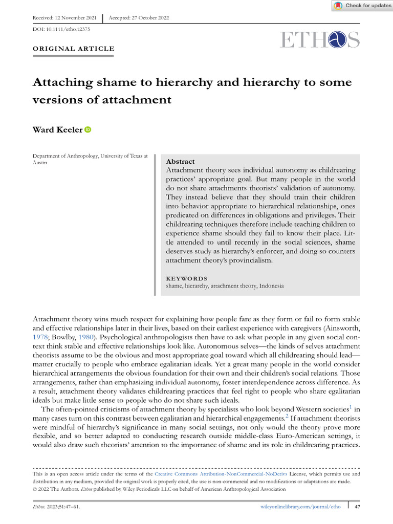 Shame and Hierarchy in Childrearing PDF Attachment Theory Shame