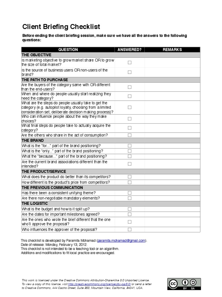Client Briefing Checklist Guide | PDF | Business