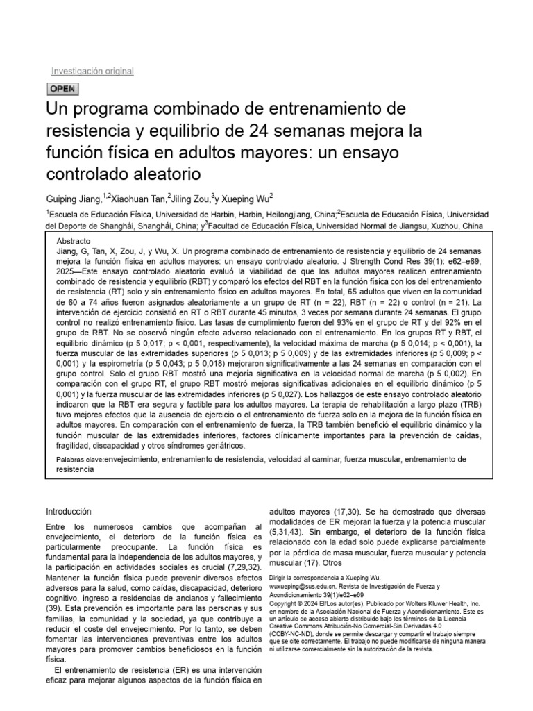 Entrenamiento combinado mejora función física en mayores | PDF