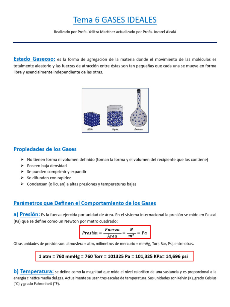 Propiedades y Leyes de los Gases Ideales | PDF | Gases | Termodinámica