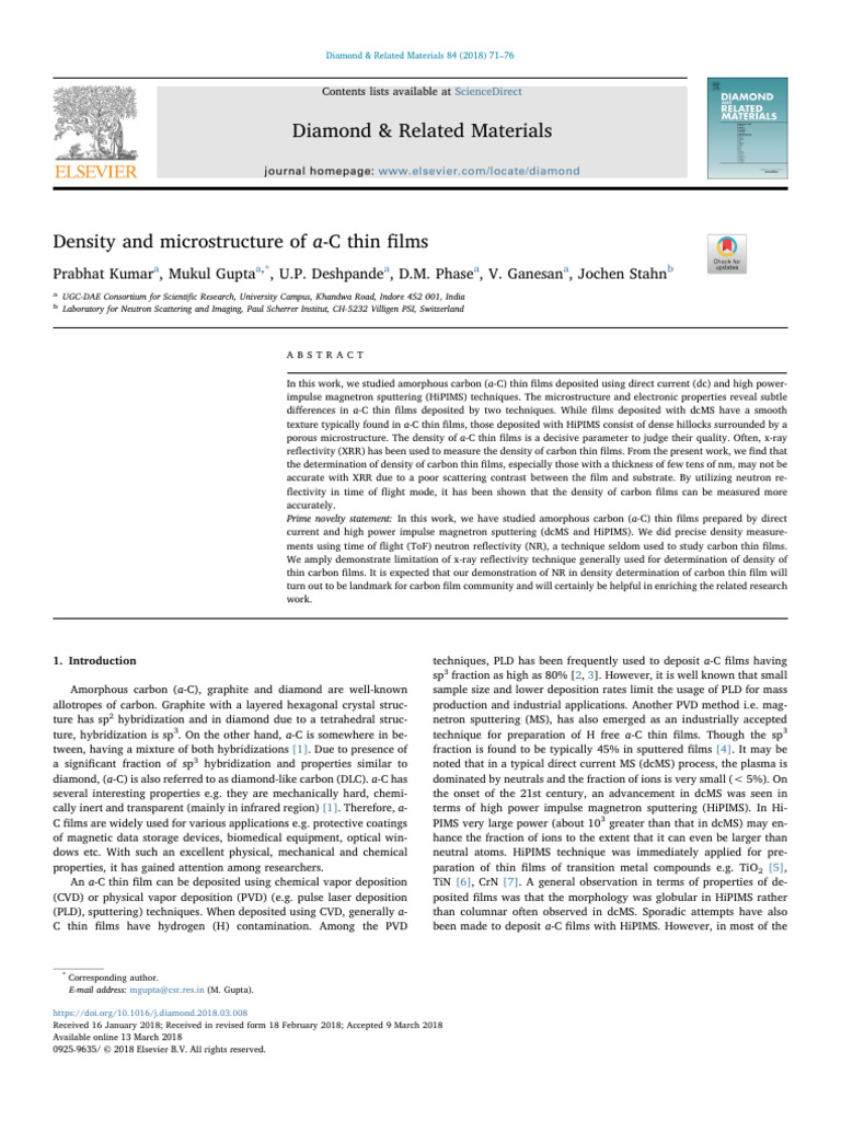 Density and microstructure of a-C thin films | PDF | Thin Film | Carbon