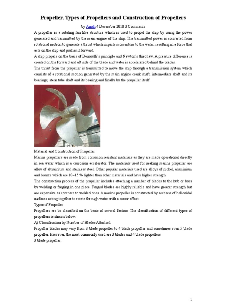 Types and Materials of Ship Propellers | PDF | Propeller | Propulsion