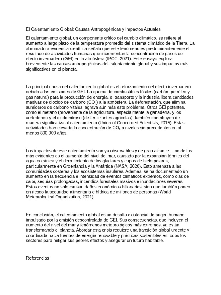 Causas y Efectos del Calentamiento Global | PDF | Gases de efecto ...
