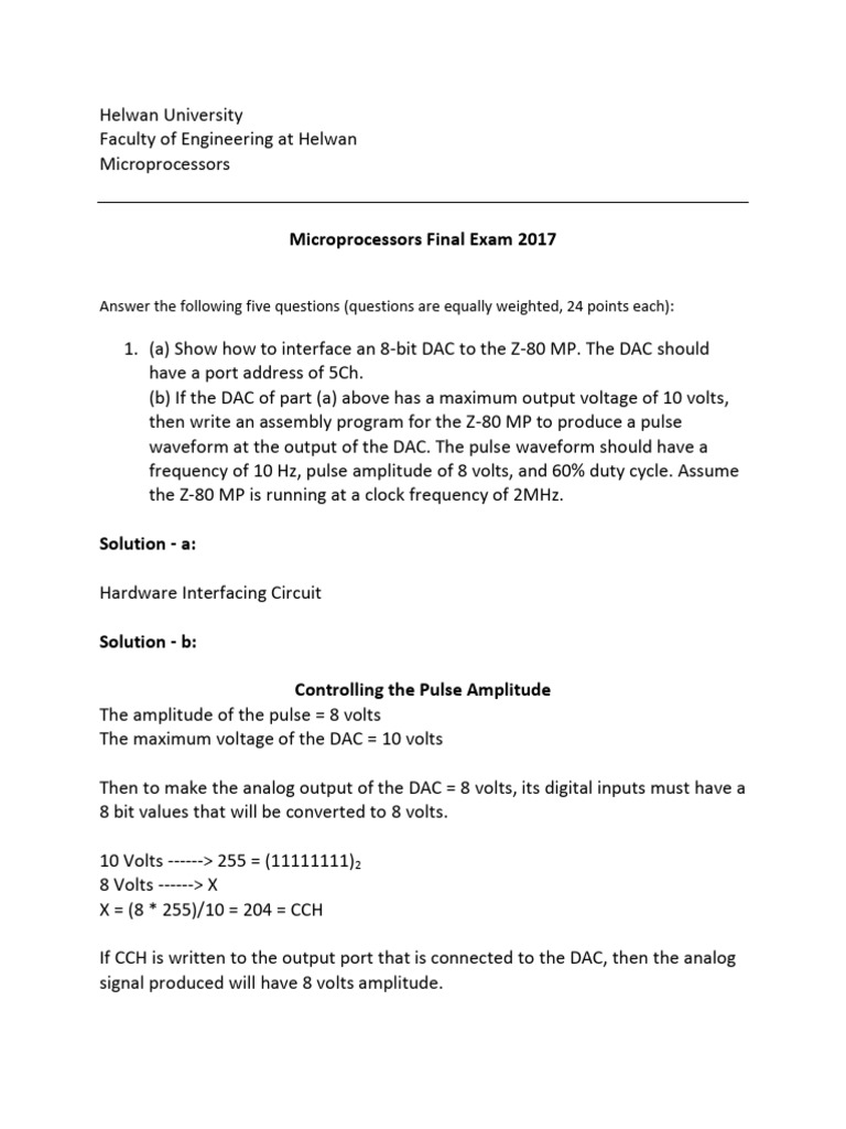 Helwan University Microprocessors Exam 2017 | PDF | Analog To Digital ...