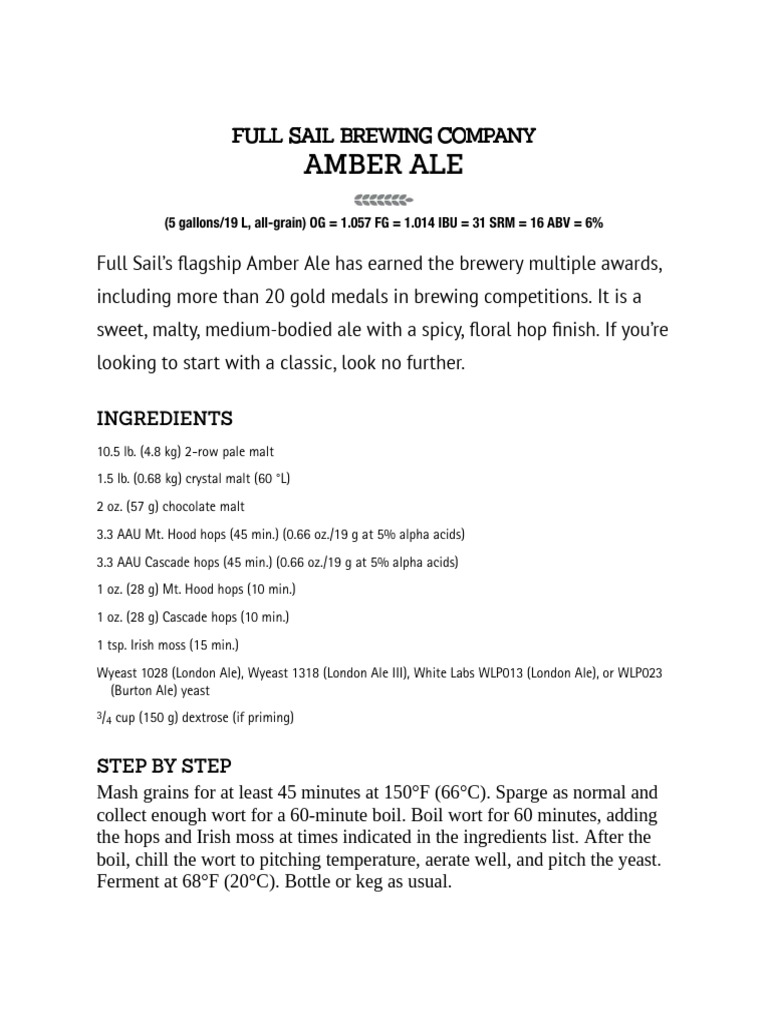 Award-Winning Amber Ale Recipe | PDF