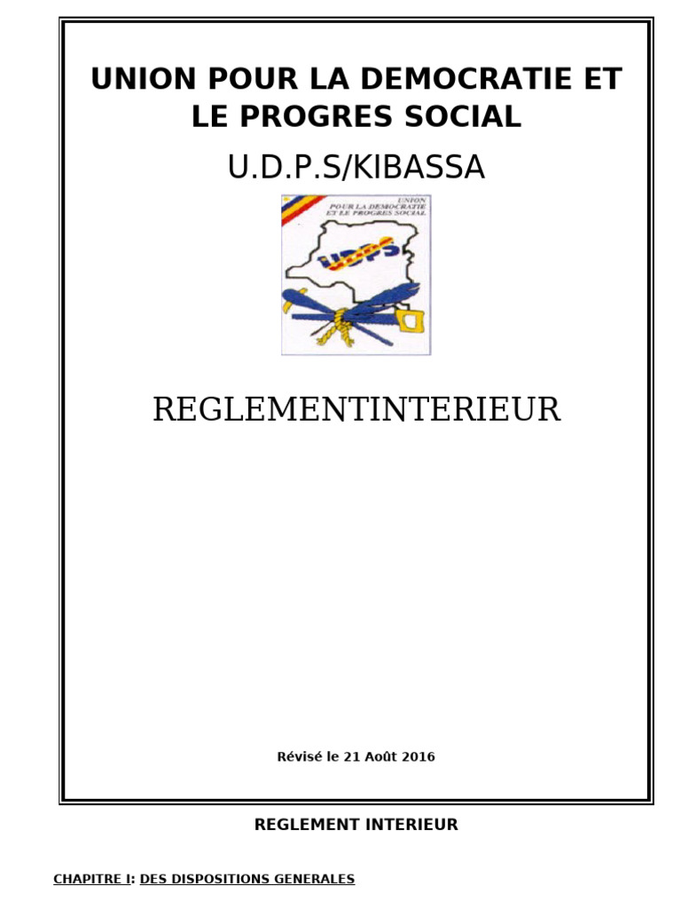 Règlement intérieur de l'UDPS | PDF | Vote | Gouvernement