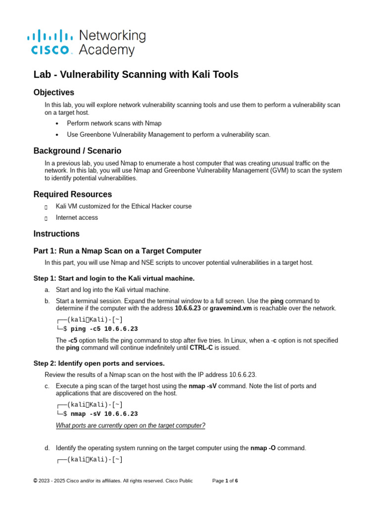 3 3 6 Lab Vulnerability Scans With Kali Tools Pdf Business