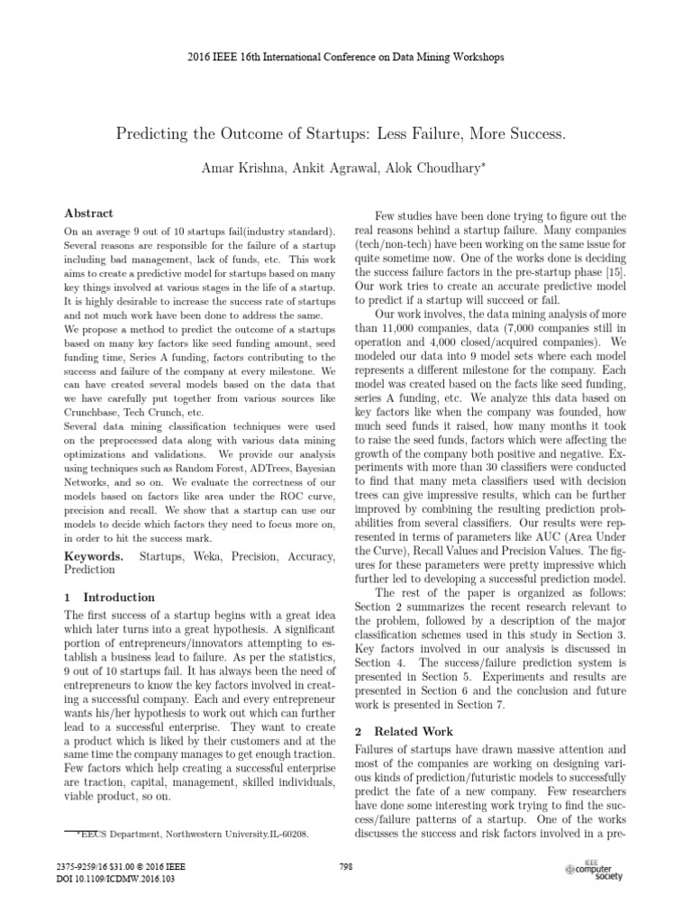 Predicting The Outcome of Startups Less Failure More Success | PDF ...
