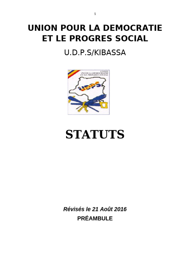 Statuts de l'UDPS : Démocratie et Progrès | PDF | Liberté d'expression ...