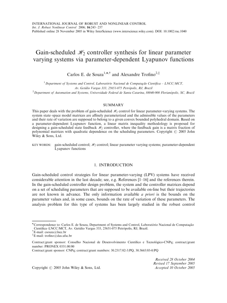 Souza - Gain-Scheduled H2 Controller Synthesis For Linear Parameter ...