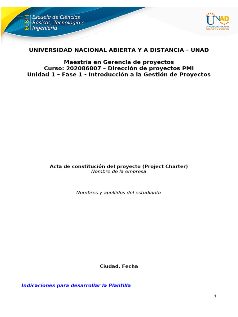 Plantilla Acta de Constitución Proyecto | PDF | Gestión de proyectos ...