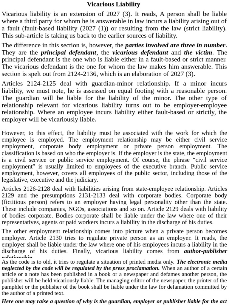 Understanding Vicarious Liability Law | PDF | Legal Liability ...