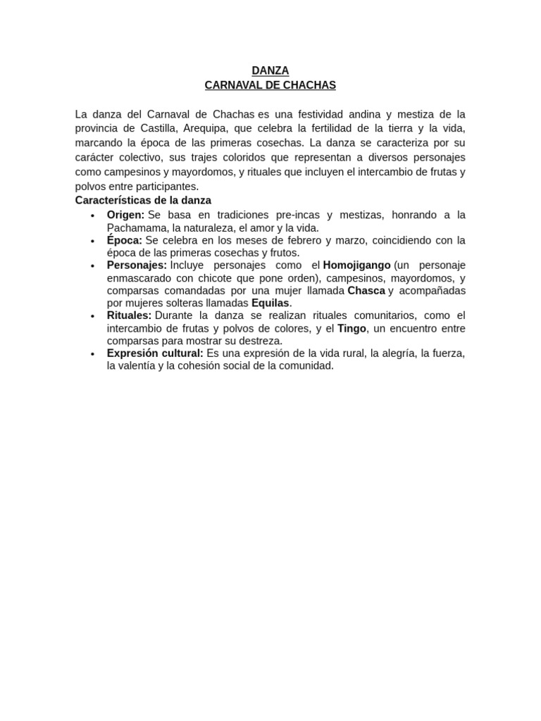 Danza del Carnaval de Chachas: Tradición Andina | PDF