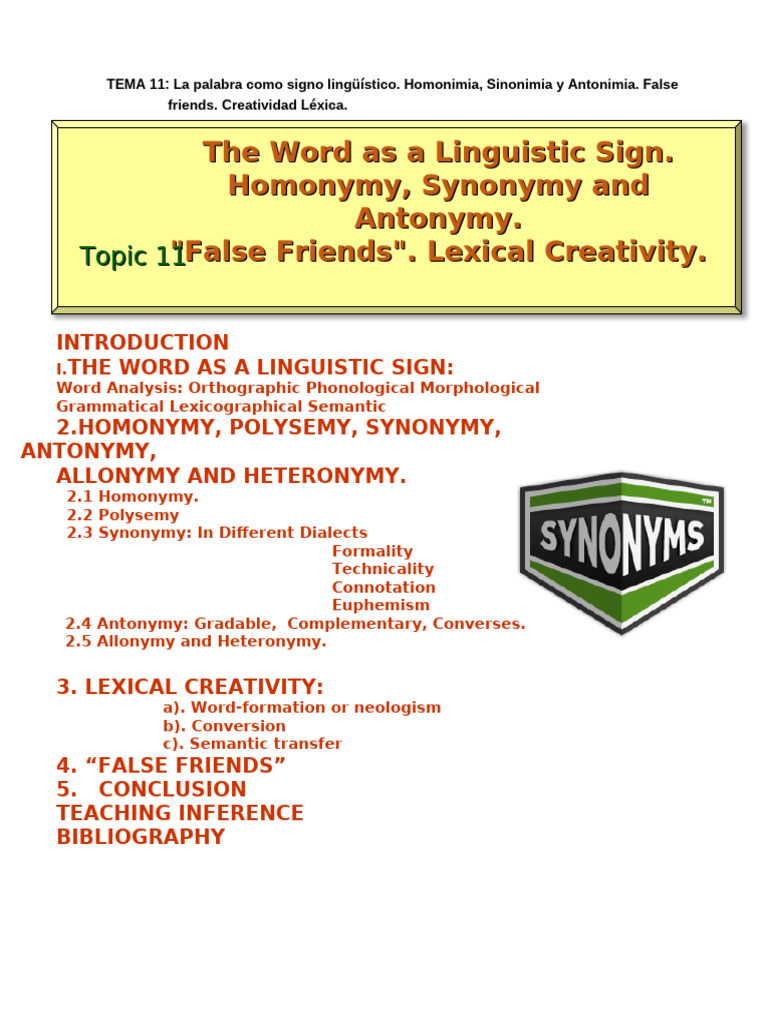 Linguistic Signs: Homonymy & Creativity | PDF | Semantics | Word