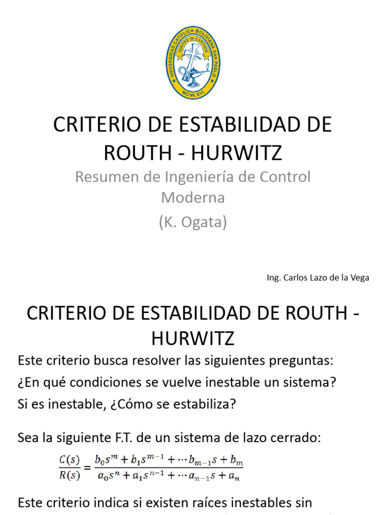 Criterio Routh-Hurwitz para Estabilidad | PDF | Matriz (Matemáticas ...