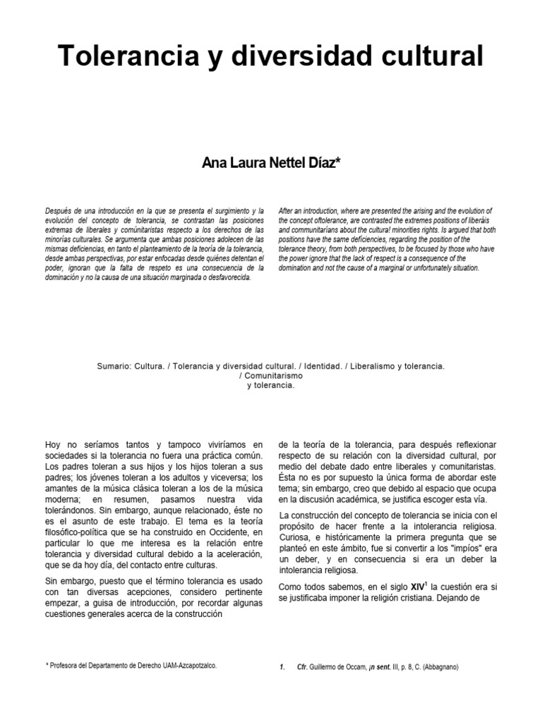 Tolerancia y diversidad cultural en debate | PDF | Tolerancia | Justicia