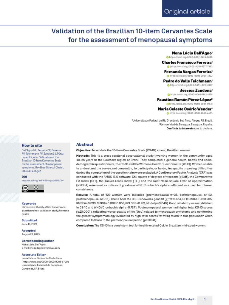 Validation of CS-10 for Menopausal Symptoms | PDF | Menopause