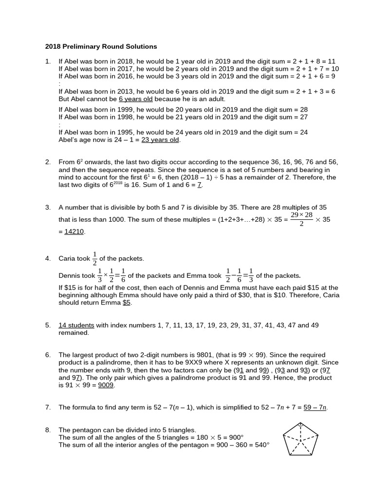 2018 Math Competition Solutions | PDF | Length | Triangle