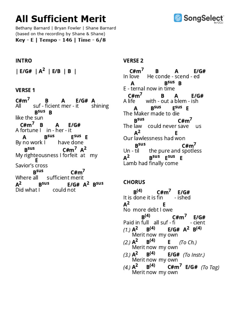 All Sufficient Merit Chords Guide | PDF | Theology | Systematic Theology