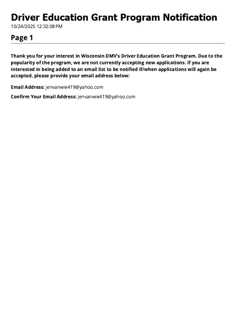 Wisconsin DMV Driver Education Grant Update | PDF