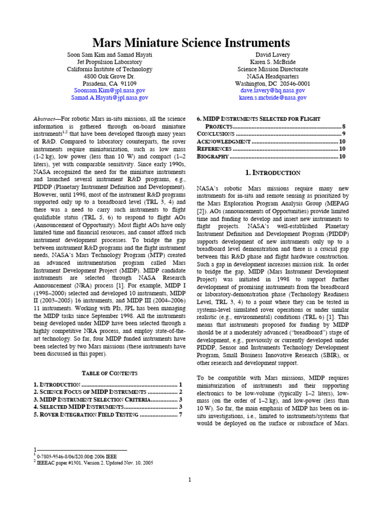 Mars Miniature Science Instruments | PDF | Mass Spectrometry | Mars