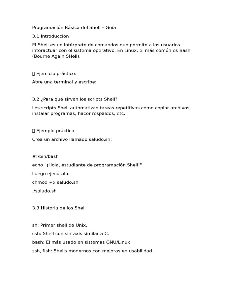 Programación Básica Del Shell | PDF