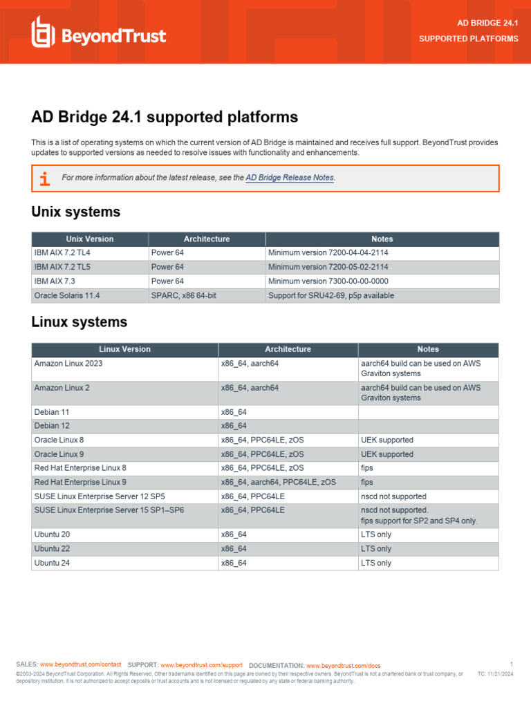 AD Bridge 24.1 Supported Platforms List | PDF | Linux | Unix