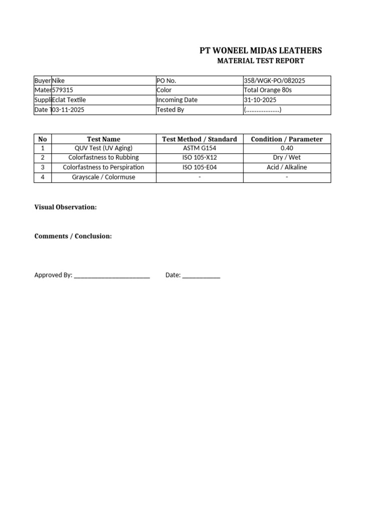 Form Report PT Woneel Midas Leathers 061118 | PDF