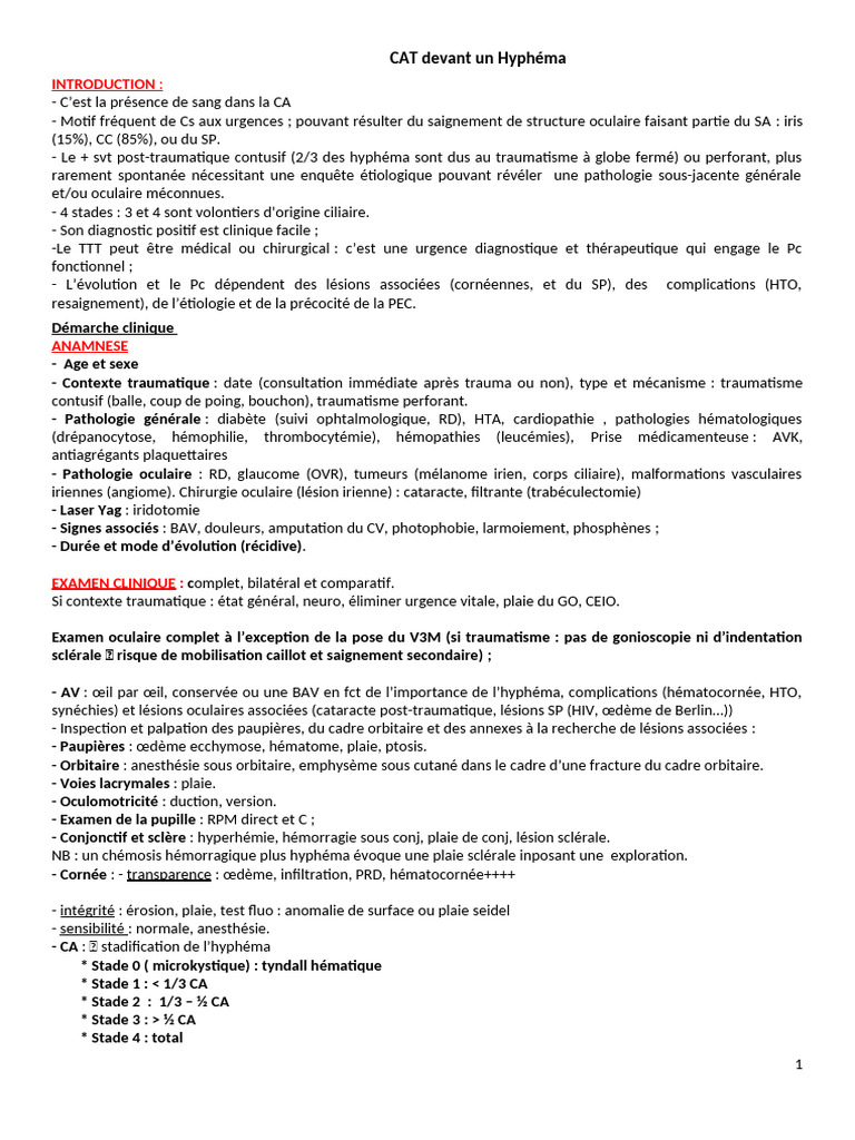 Gestion de l'hyphéma : diagnostic et traitement | PDF | Glaucome ...
