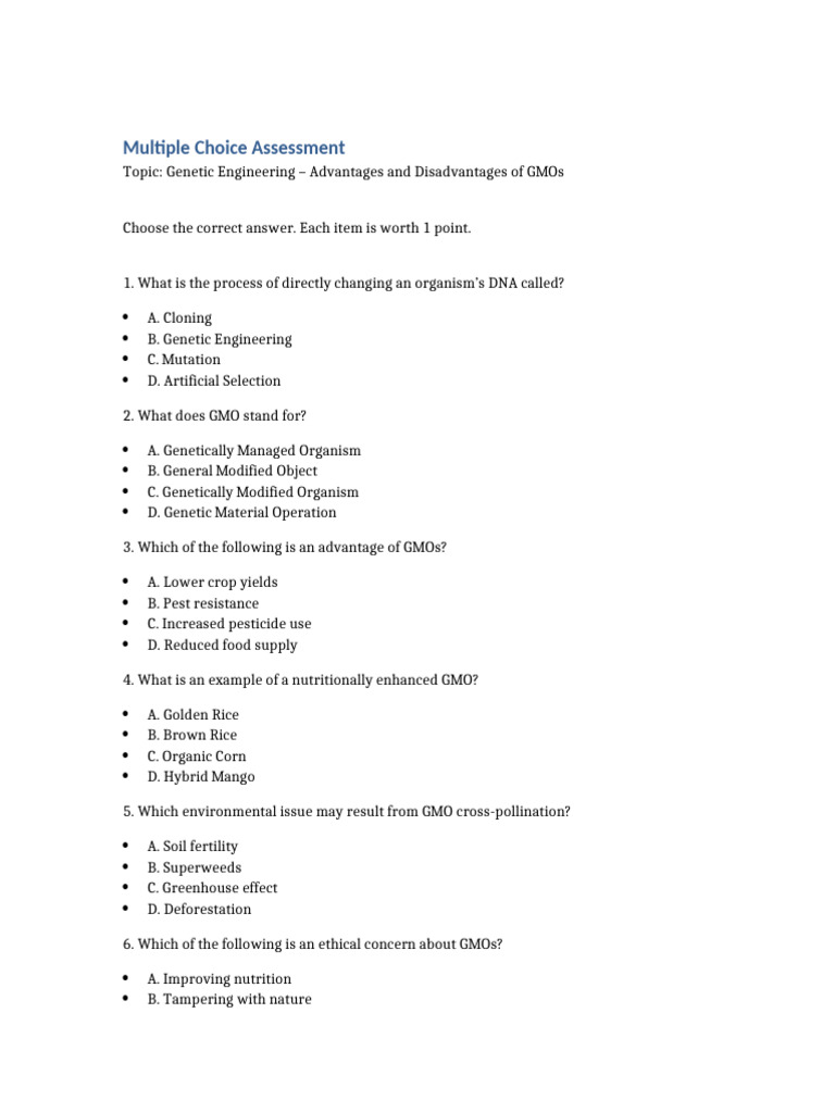 Genetic Engineering Assessment | PDF
