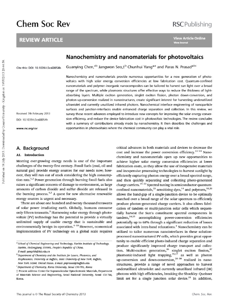 Nanochemistry and Nanomaterials For Photovoltaics - Anna's Archive | PDF