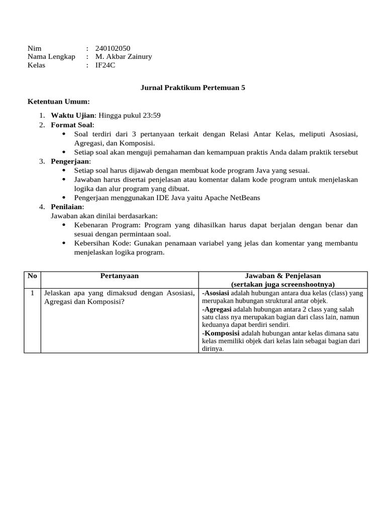Praktikum Relasi Kelas Java IF24C | PDF