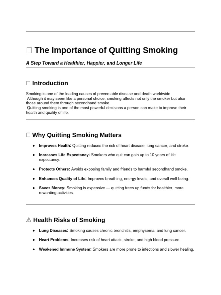 ? The Importance of Quitting Smoking | PDF | Smoking Cessation | Smoking